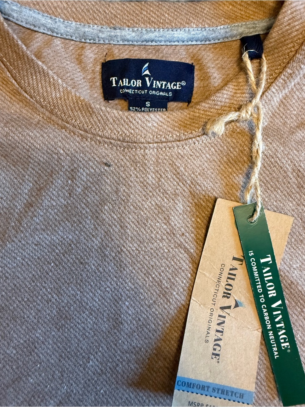 S NWT Tailor Vintage Men's Long-Sleeve Crewneck Shirt - Beige/Tan - Picture 2 of 4